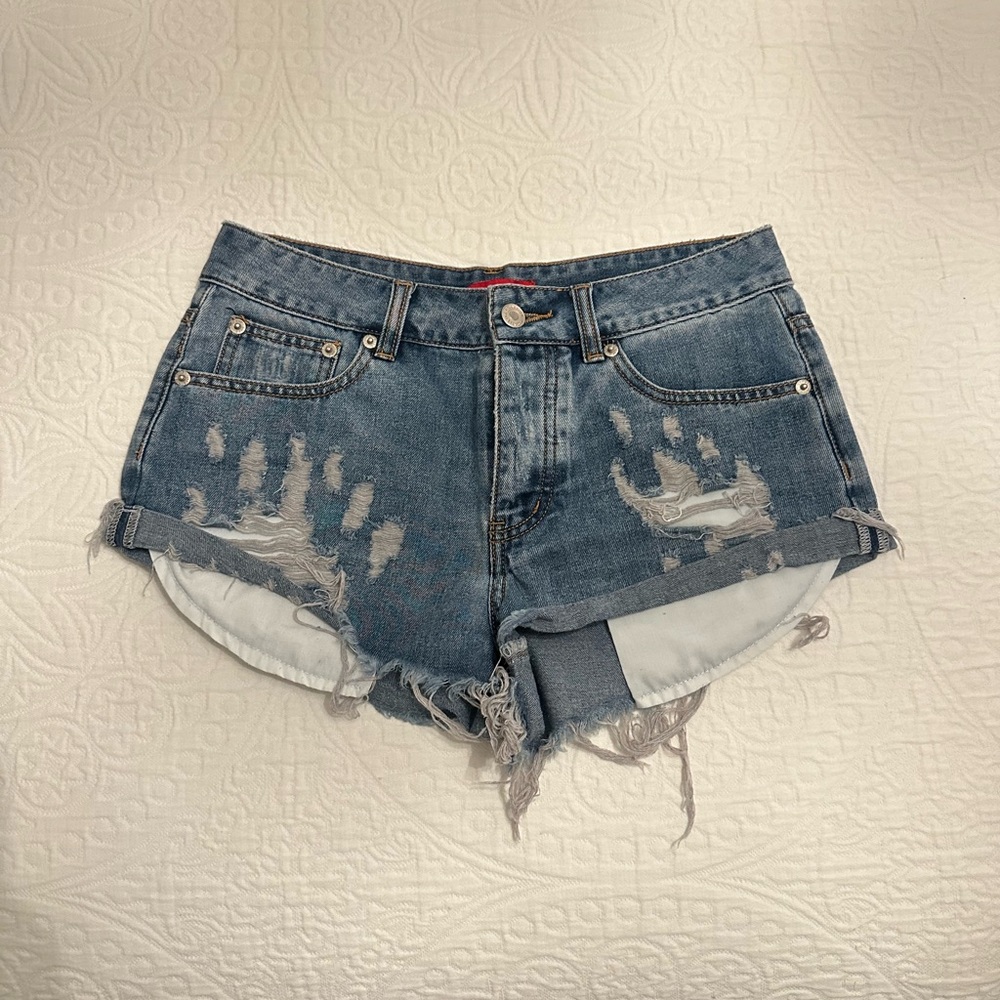 Blue Distressed Denim Women Shorts